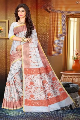 BongSaree Printed Bollywood Cotton Silk Saree(White)