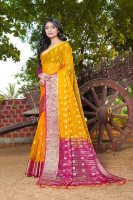 KOTHARI KS Solid/Plain Bandhani Organza Saree(Yellow)