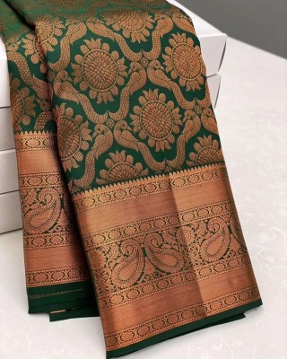 Sarvada Embellished, Woven, Solid/Plain Bollywood Pure Silk, Jacquard Saree(Green)