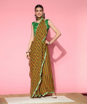 Sareemall Printed Leheria Chiffon Saree(Green)