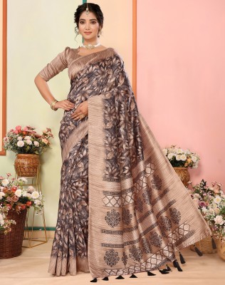 YASHIKA Printed Bollywood Art Silk Saree(Brown)