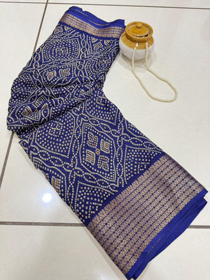 Vihan Fab Surat Printed Kalamkari Jacquard Saree(Dark Blue)
