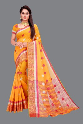 Shaibo saree Woven Bollywood Cotton Silk Saree(Yellow)