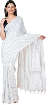 Dada Vai Sharee Store Striped, Woven Handloom Handloom Cotton Blend, Pure Cotton Saree(White)