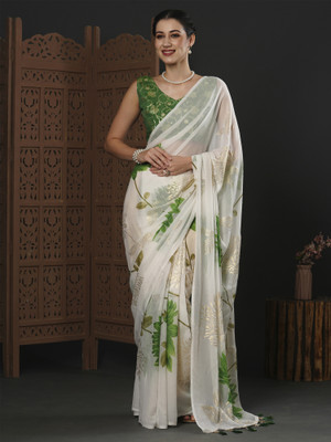 Sareemall Printed Bollywood Georgette Saree(White)