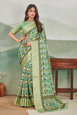 M.B.ENTERPRISE Digital Print Bollywood Viscose Rayon Saree(Light Green)