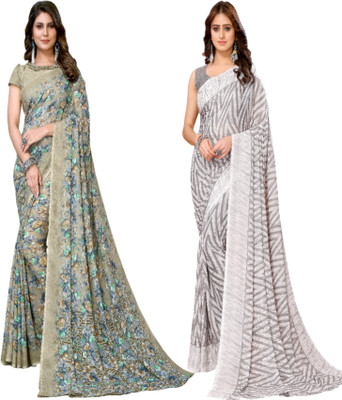 YASHIKA Printed Bollywood Georgette Saree(Pack of 2, Green, Grey)