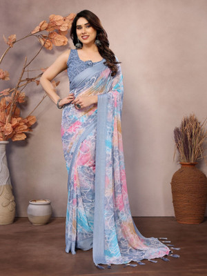 RAJESHWAR FASHION Floral Print Bollywood Georgette Saree(Grey)
