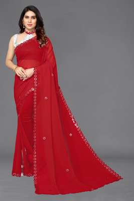 HouseOfCommon Embroidered Bollywood Georgette Saree(Red)