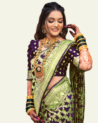 GORAL Embellished Kanjivaram Art Silk, Jacquard Saree(Purple)
