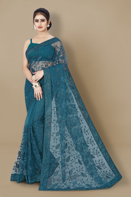 bal krishna Applique Chanderi Net Saree(Blue)