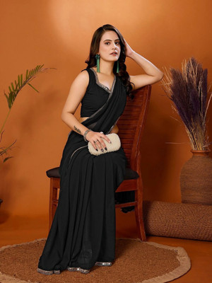 ISHA TRADE Solid/Plain Bollywood Georgette Saree(Dark Blue)