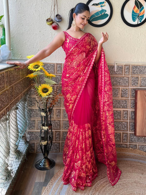 Divastri Embellished Bollywood Net Saree(Pink)