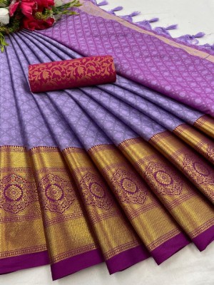 A To Z Cart Woven Kanjivaram Cotton Silk Saree(Purple)