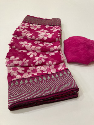 BORANA Floral Print Bollywood Georgette Saree(Pink)