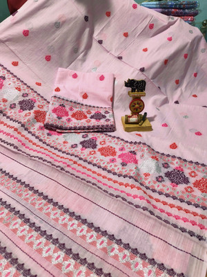 PNB Woven Mekhela Chador Pure Cotton Saree(Pink)