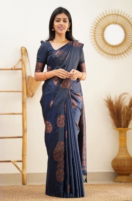 AVANTIKA FASHION Woven Kanjivaram Pure Silk, Art Silk Saree(Blue)