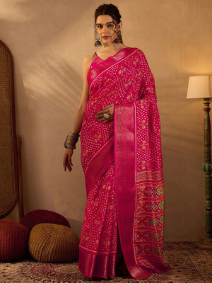 Anouk Rustic Printed Chinnalapattu Silk Blend Saree(Pink)