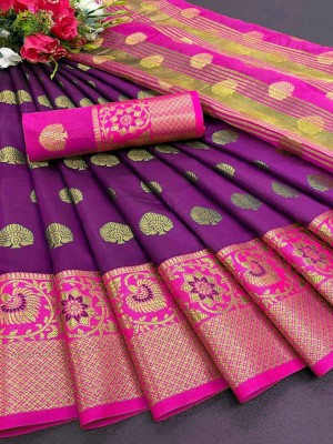 Pionex Woven Banarasi Cotton Silk Saree(Purple)