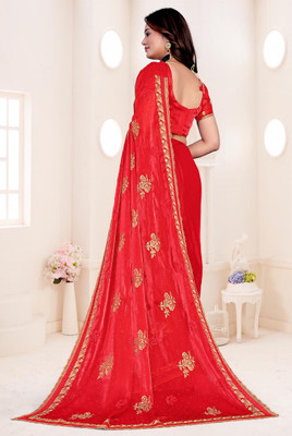 ZOYAL ENTERPRISE Embroidered Bollywood Silk Blend Saree(Red)