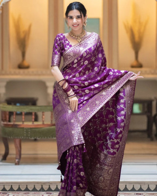 PHEASANT Woven Banarasi Jacquard, Art Silk Saree(Purple)