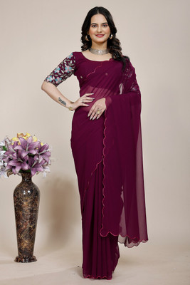 ShiniTrendz Solid/Plain Bollywood Georgette Saree(Purple)