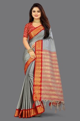 Dharnax Woven Kanjivaram Jacquard, Pure Silk Saree(Grey)