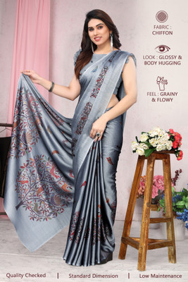 MIRCHI FASHION Solid/Plain, Embellished Daily Wear Chiffon, Georgette Saree(Grey, Multicolor)