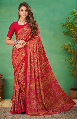 TIARAA Digital Print Bollywood Crepe, Silk Blend Saree(Red)