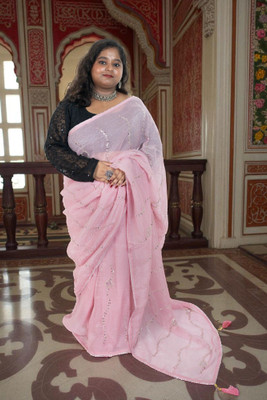 SnehaFashion Creation Embroidered Bollywood Tissue Saree(Pink)