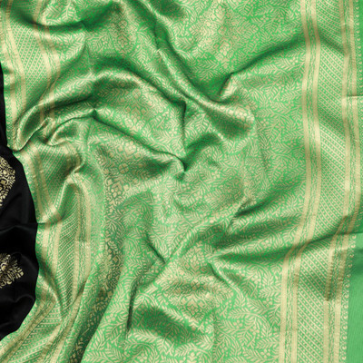 Rudr Venture Graphic Print Banarasi Silk Blend Saree(Black)