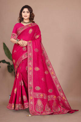 SuratSareeMall Woven Banarasi Viscose Rayon Saree(Pink)