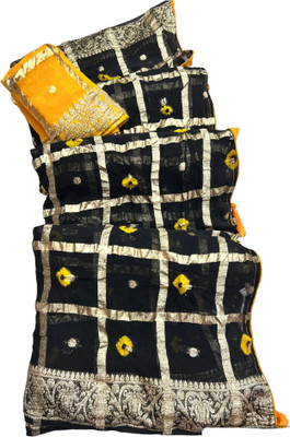 MSC TRENDLINE SAREES Printed Berhampuri Cotton Linen, Viscose Rayon Saree(Black, Gold)