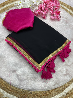 Clothing Hub Solid/Plain Bollywood Georgette Saree(Black)