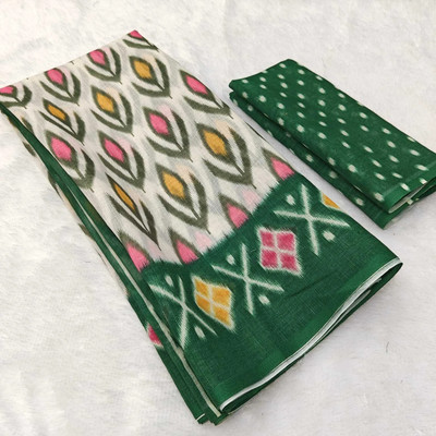 SNIMY Printed Bollywood Cotton Linen Saree(Green)