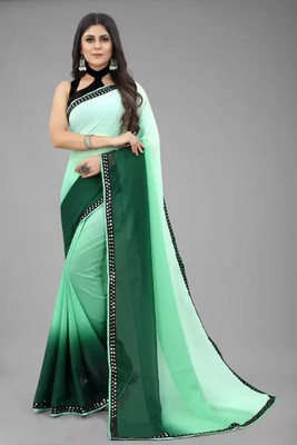 SILKZA Embellished Bollywood Georgette Saree(Light Green)