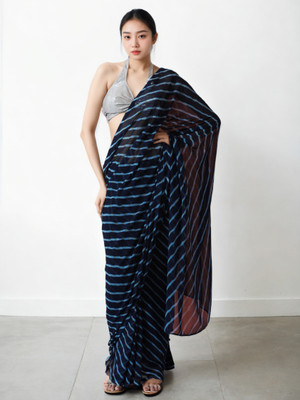 LeeliPeeri Designer Printed Bollywood Georgette Saree(Dark Blue, Black)