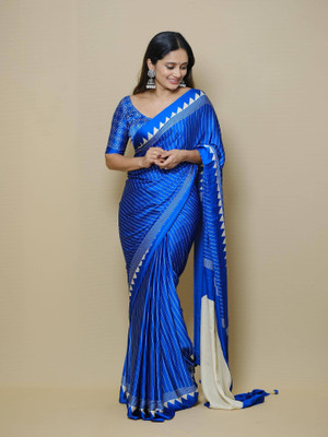 pal fashion Printed Bollywood Crepe Saree(Blue)