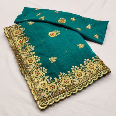 KHRITI FAB Embroidered Bollywood Georgette Saree(Pack of 2, Light Blue, Gold)