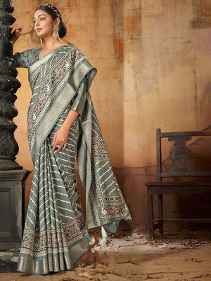 ANOUK Printed Patola Silk Blend Saree(Grey)