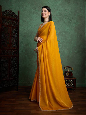 Sitanjali Self Design Bollywood Chiffon Saree(Yellow)