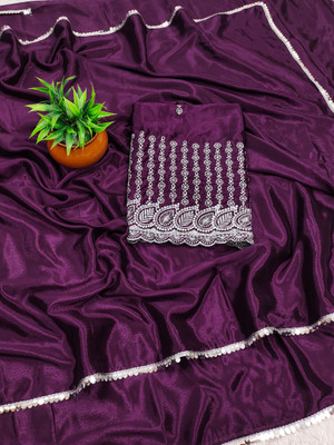 MAYRAAFASHION Embellished, Embroidered, Solid/Plain Bollywood Georgette Saree(Purple)