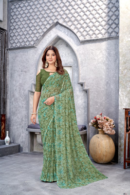 mashha creation Printed Bollywood Georgette Saree(Green)