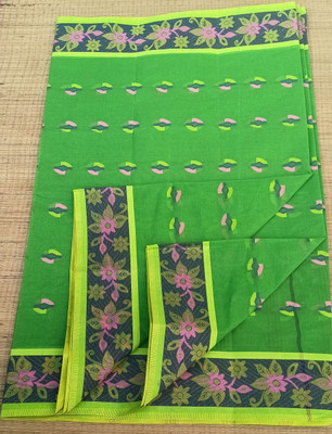 PRANATI ENTERPRISE Woven, Solid/Plain Tant Pure Cotton Saree(Dark Green)