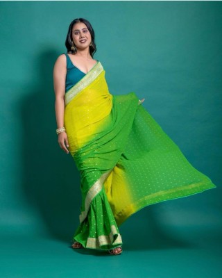 KRIYANSH Self Design, Woven, Printed, Applique, Embellished, Floral Print Daily Wear Georgette Saree(Light Green)