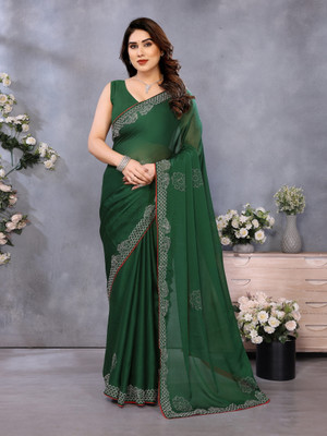 Sareeve Embellished Bollywood Chiffon Saree(Green)