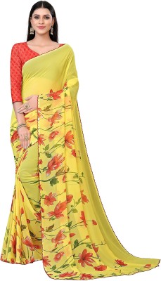 AMBUJAINTERNATIONAL Floral Print Daily Wear Georgette Saree(Yellow)