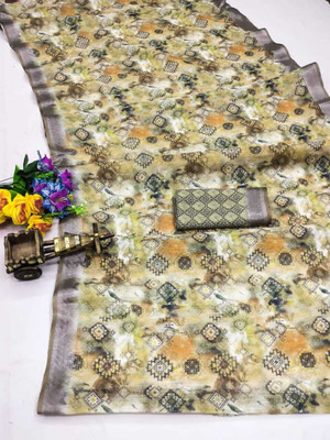 HouseOfCommon Printed Bollywood Linen Saree(Multicolor)