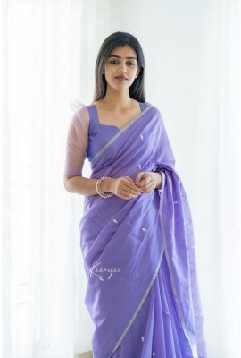 HANSIKA FASHION Printed Banarasi Cotton Silk Saree(Purple)