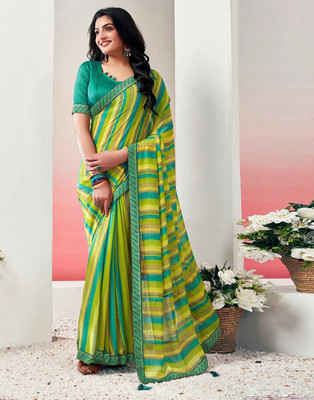 Panchvati NX Striped Bollywood Georgette Saree(Green)